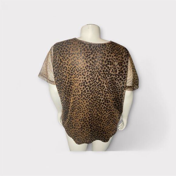Plus Size Top 26/28 Leopard Sheer Mesh Animal Print Mob Wife Glam Night Out Boho - Picture 2 of 8